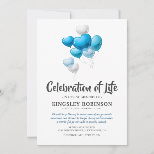 Invitation Célébration bleue de la vie funéraire (Devant)