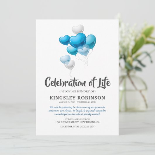 Invitation Célébration bleue de la vie funéraire (Debout devant)