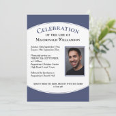 Invitation CÉLÉBRATION Bleue DE LA VIE Photo Funérailles (Debout devant)