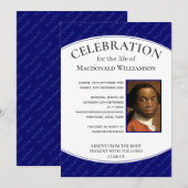 Invitation CÉLÉBRATION Bleue DE LA VIE Photo Funérailles comm (Devant / Derrière)