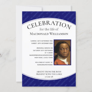 Invitation CÉLÉBRATION Bleue DE LA VIE Photo Funérailles comm