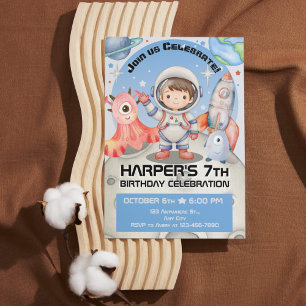 Invitation Célébration céleste : Astronaut bleu clair