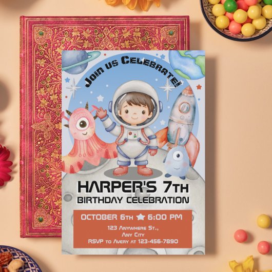 Invitation Célébration céleste : Astronaute bleu clair
