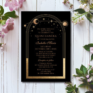 Invitation Célébration Céleste Quinceañera Or Noir