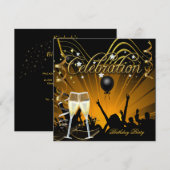Invitation Célébration Champagne Doré Anniversaire Soirée Dan (Devant / Derrière)