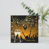 Invitation Célébration Champagne Doré Anniversaire Soirée Dan (Debout devant)