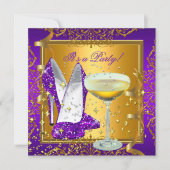 Invitation Célébration Champagne violet Royal Gold Party (Devant)