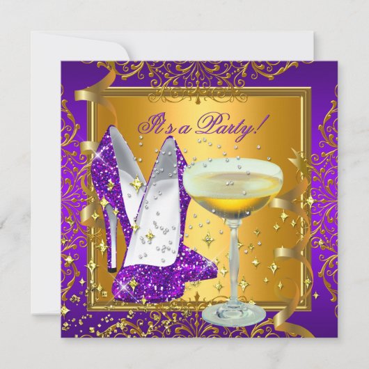 Invitation Célébration Champagne violet Royal Gold Party (Devant)