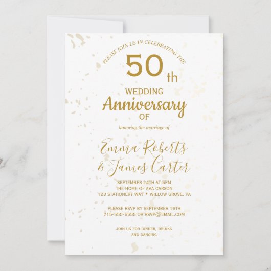 Invitation Célébration chic de 50 ans de mariage en or (Devant)
