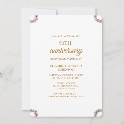 Invitation Célébration chic de roses pour les 50 ans de maria (Devant)