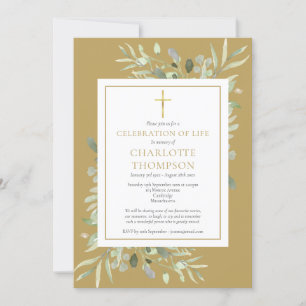Invitation Célébration chrétienne de la vie en feuillage doré