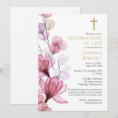 Invitation Célébration chrétienne de la vie funéraire florale (Devant / Derrière)