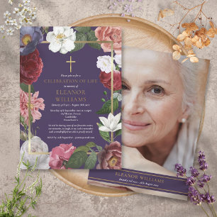 Invitation Célébration chrétienne de la vie photo florale vio