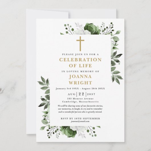 Invitation Célébration Chrétienne Florale Verte De La Vie Fun (Devant)