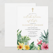 Invitation Célébration chrétienne tropicale florale de la vie (Devant / Derrière)