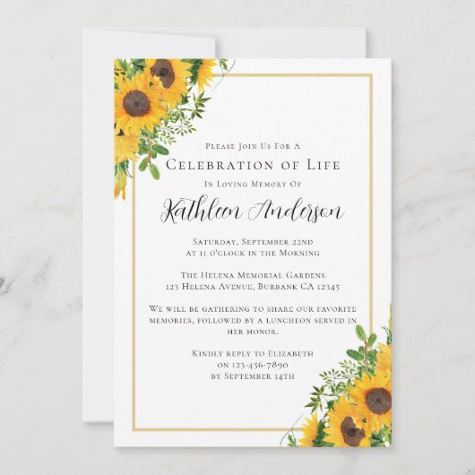 Invitation Célébration commémorative de la vie Fleurs de sole (Devant)