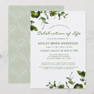 Invitation Célébration commémorative d'eucalyptus élégant de