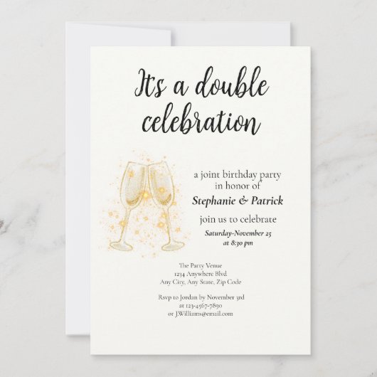Invitation Célébration conjointe élégante de Champagne et dou (Devant)