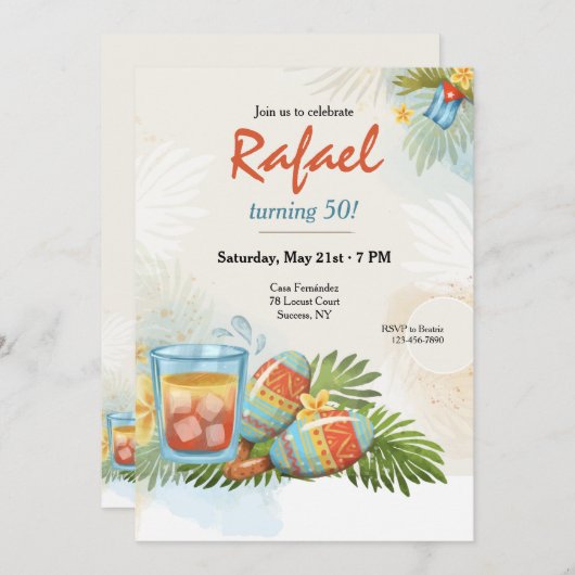 Invitation Célébration cubaine (Devant / Derrière)