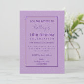 Invitation Célébration d'anniversaire 16 ans violet (Debout devant)