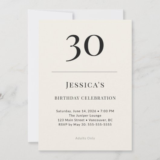 Invitation Célébration d'anniversaire 30 ans Classic Black &  (Devant)