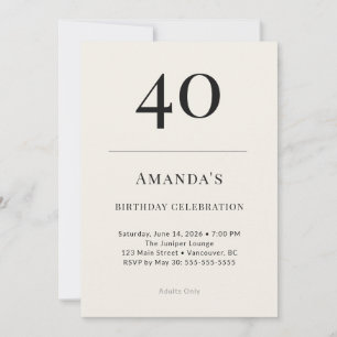 Invitation Célébration d'anniversaire 40 ans Classique Noir &
