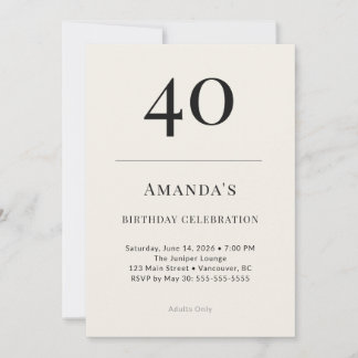 Invitation Célébration d'anniversaire 40 ans Classique Noir &