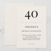 Invitation Célébration d'anniversaire 40 ans Classique Noir & (Devant / Derrière)