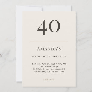 Invitation Célébration d'anniversaire 40 ans Taupe & Crème Mo