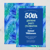 Invitation Célébration d'anniversaire 50 ans bleu et vert (Devant / Derrière)