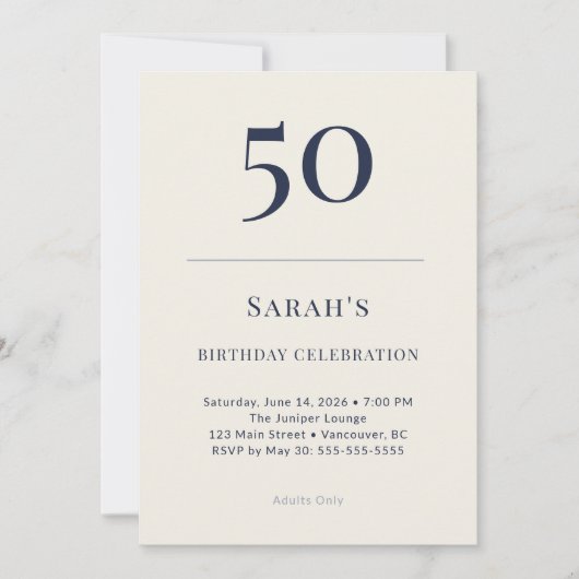 Invitation Célébration d'anniversaire 50 ans Classic Navy & C (Devant)