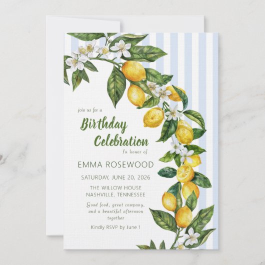 Invitation Célébration d'anniversaire à l'aquarelle de citron (Devant)