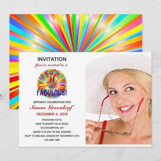 Invitation Célébration d'anniversaire arc-en-ciel 50 ans et f (Devant / Derrière)
