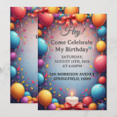 Invitation Célébration d'anniversaire avec ballons (Devant / Derrière)