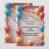 Invitation Célébration d'anniversaire avec ballons (Devant / Derrière)