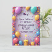 Invitation Célébration d'anniversaire avec ballons (Debout devant)