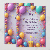 Invitation Célébration d'anniversaire avec ballons (Devant / Derrière)
