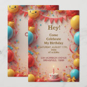 Invitation Célébration d'anniversaire avec ballons (Devant / Derrière)