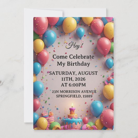 Invitation Célébration d'anniversaire avec ballons (Devant)
