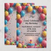 Invitation Célébration d'anniversaire avec ballons (Devant / Derrière)