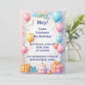 Invitation Célébration d'anniversaire avec ballons (Debout devant)