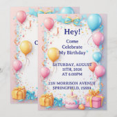 Invitation Célébration d'anniversaire avec ballons (Devant / Derrière)