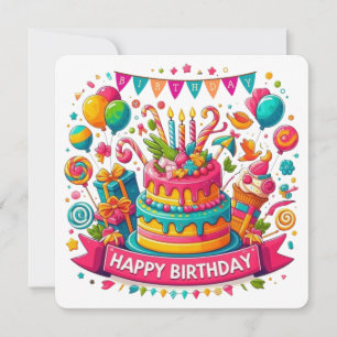 Invitation Célébration d'anniversaire avec gâteau coloré