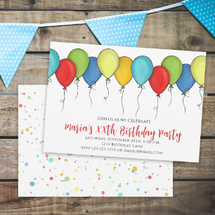 Invitation Célébration d'anniversaire Ballons mignons Confett
