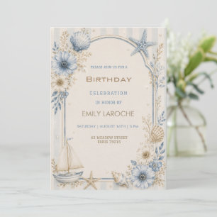 Invitation Célébration d'anniversaire côtière bleue élégante
