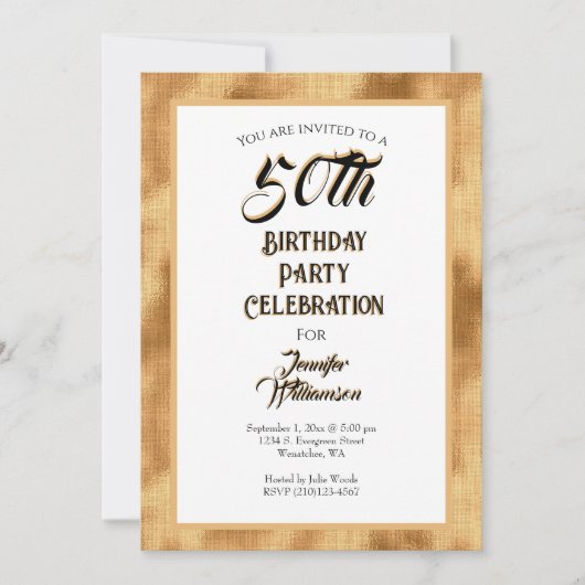 Invitation Célébration d'anniversaire de 50 ans en feuille d' (Devant)