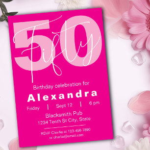 Invitation Célébration d'anniversaire de 50 ans rose et blanc