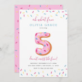 Invitation Célébration d'anniversaire de beignet | Cinq (Devant / Derrière)