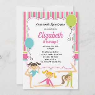 Invitation Célébration d'anniversaire de filles de gymnastiqu
