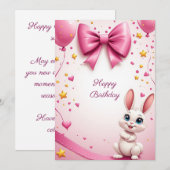 Invitation Célébration d'anniversaire de lapin mignon 🐰 (Devant / Derrière)